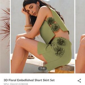 Commense Green Floral Embellished Mini Skirt